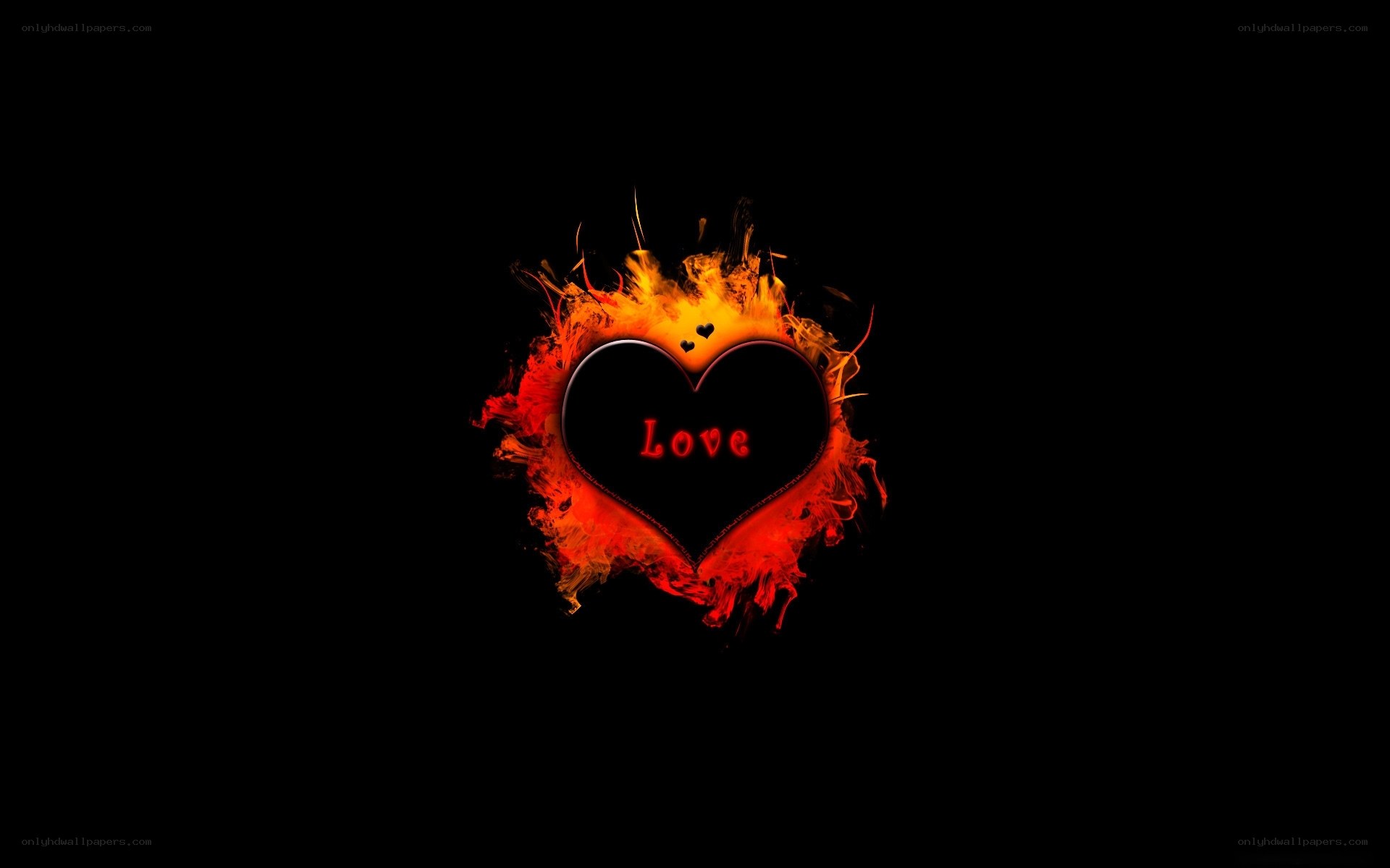 flaming heart with love text