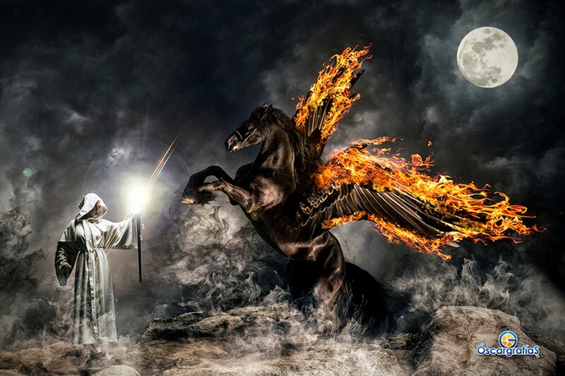 Flaming Horse and Robed Figure