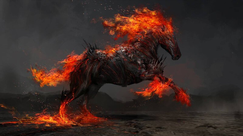 Flaming Horse Creature — Black