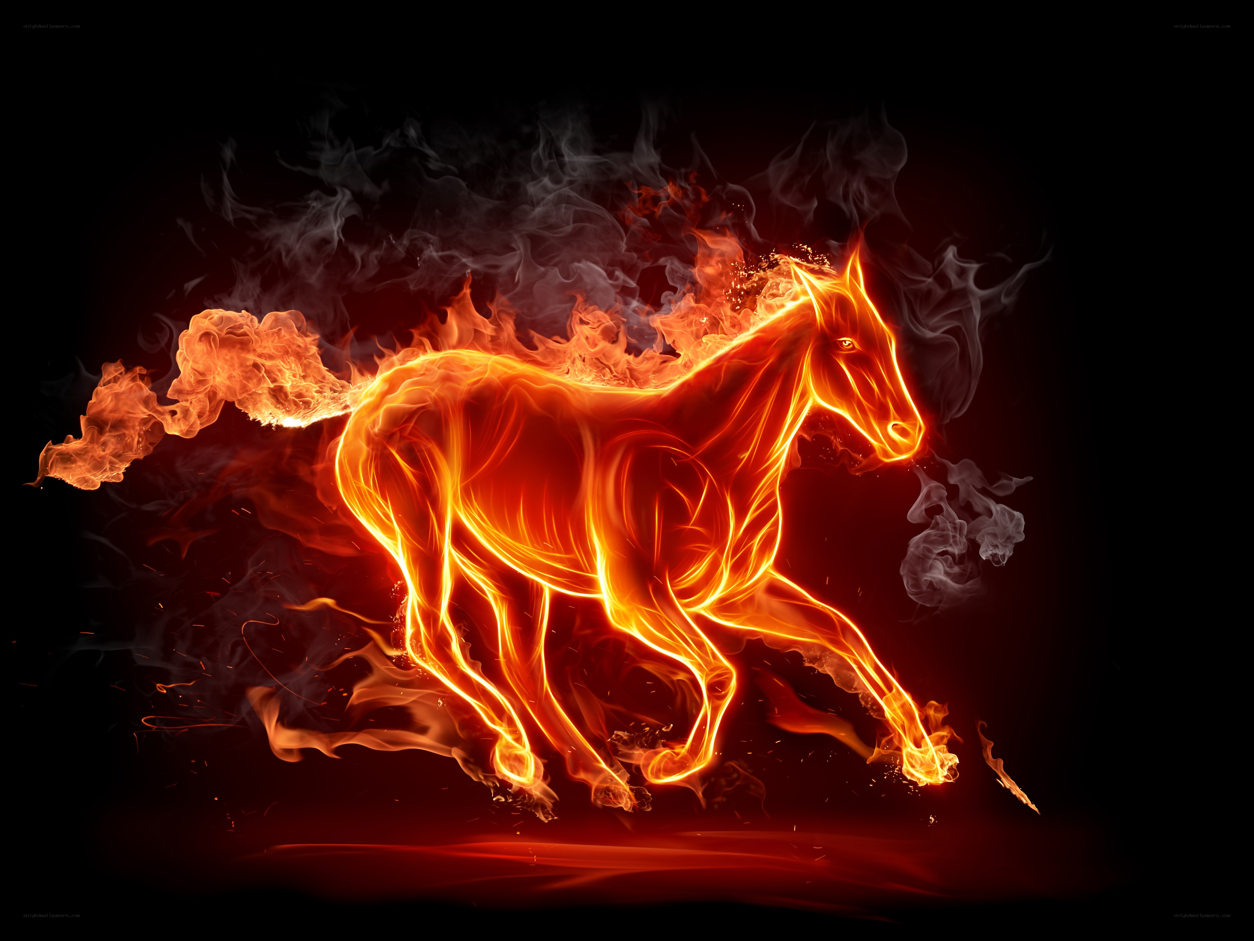 flaming horse in motion