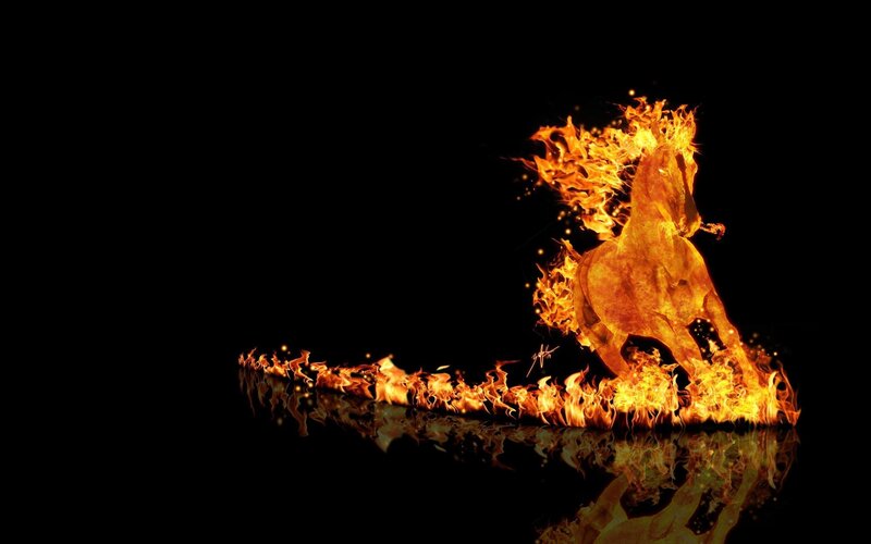 Flaming Horse — Orange, Dramatic, Digital Art
