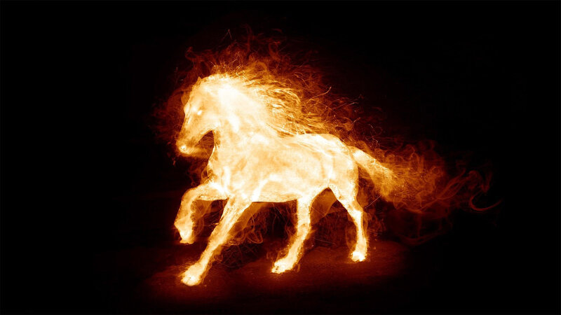 Flaming Horse — Orange, Dramatic, Night