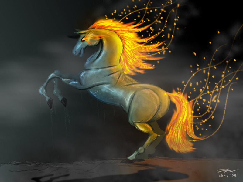 Flaming Horse Rearing — Gray