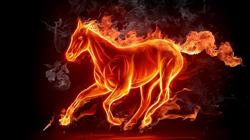 Flaming Horse Running — Orange, Dramatic, Digital Art, Fire