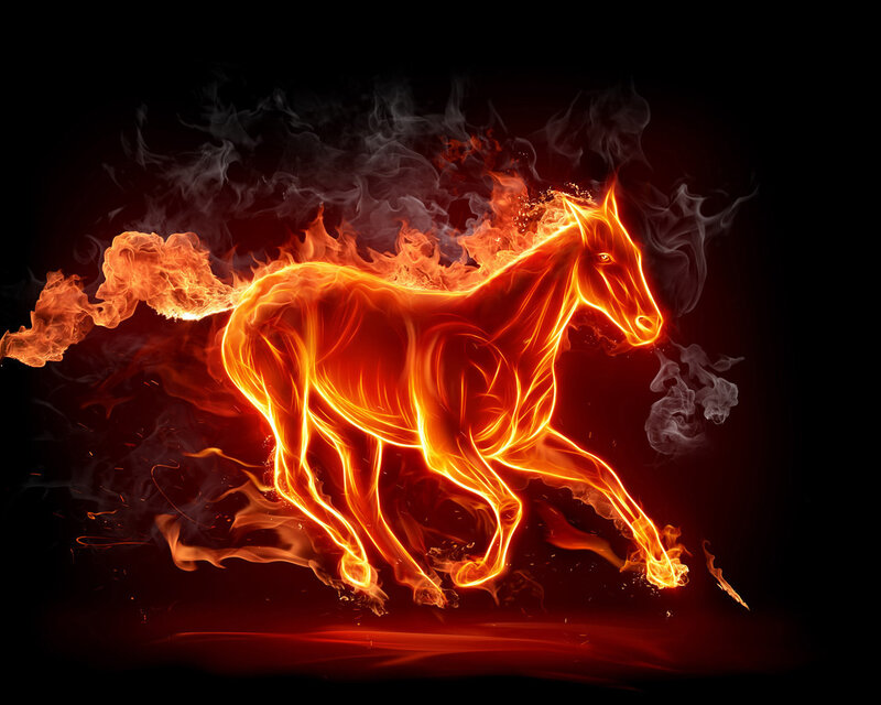 Flaming Horse Running — Orange, Dramatic, Digital Art