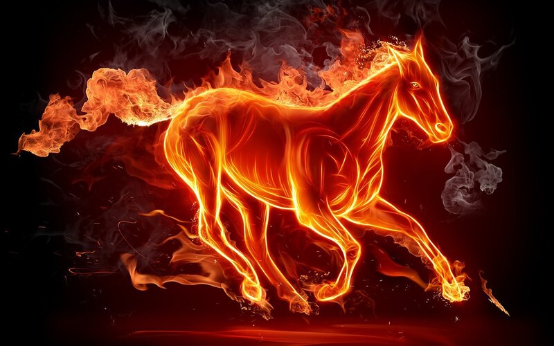 Flaming Horse Running — Orange, Dramatic