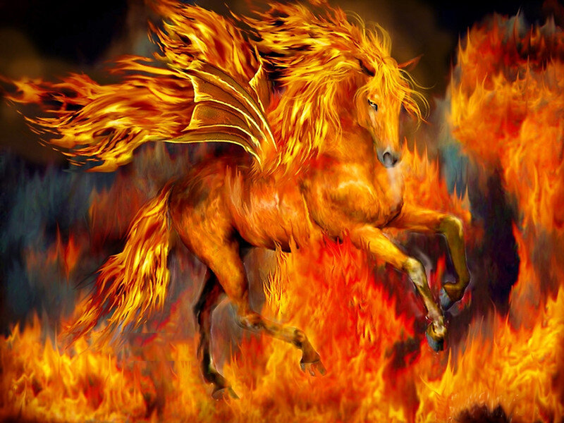 Flaming Horse with Wings