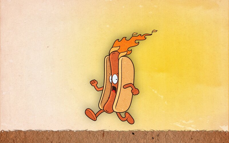 Flaming Hot Dog Character — Yellow