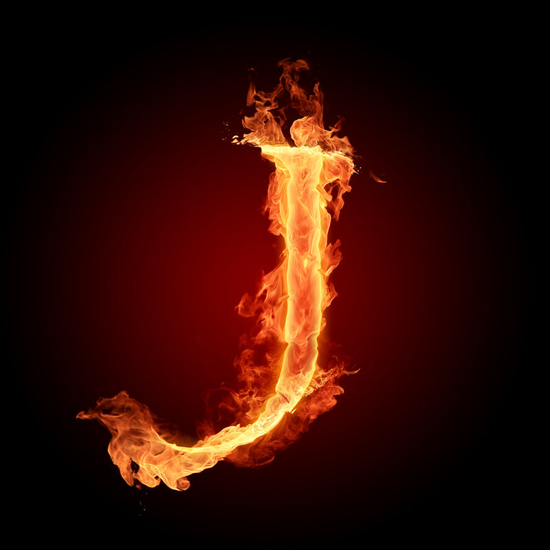Flaming letter J