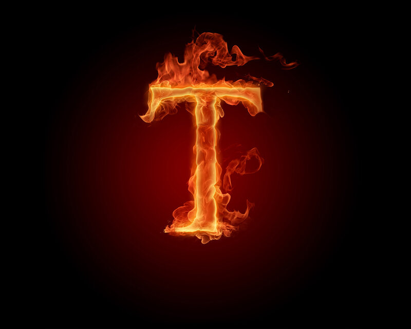 Flaming Letter T — Red