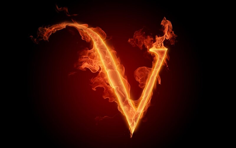 flaming letter V