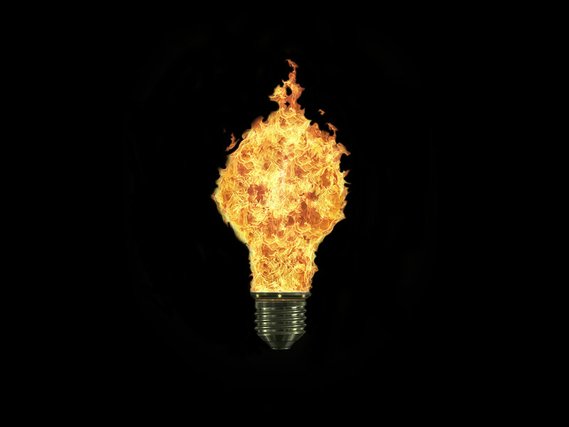 Flaming Light Bulb — Black, Dramatic