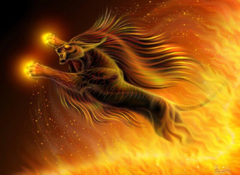 Flaming Lion Creature — Orange, Dramatic