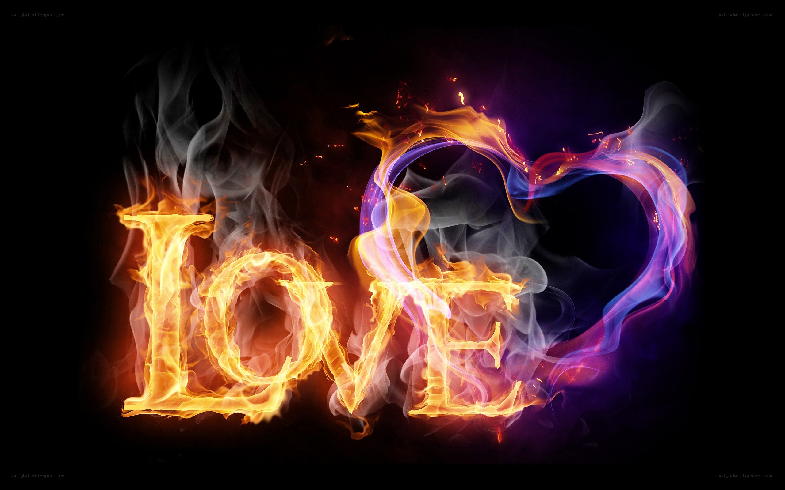 Flaming love text with heart