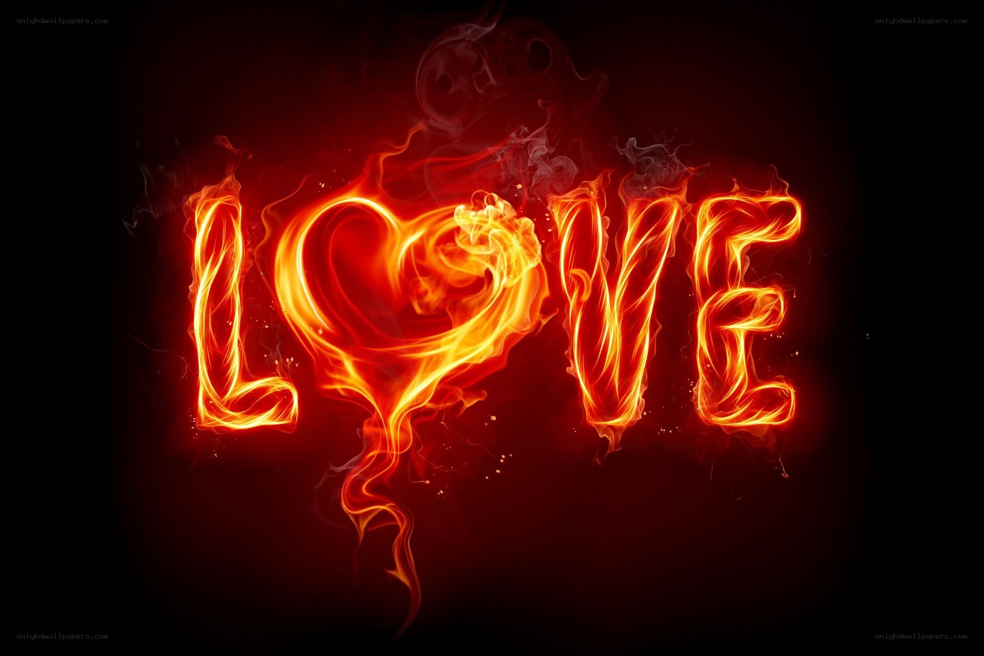 Flaming love text with heart