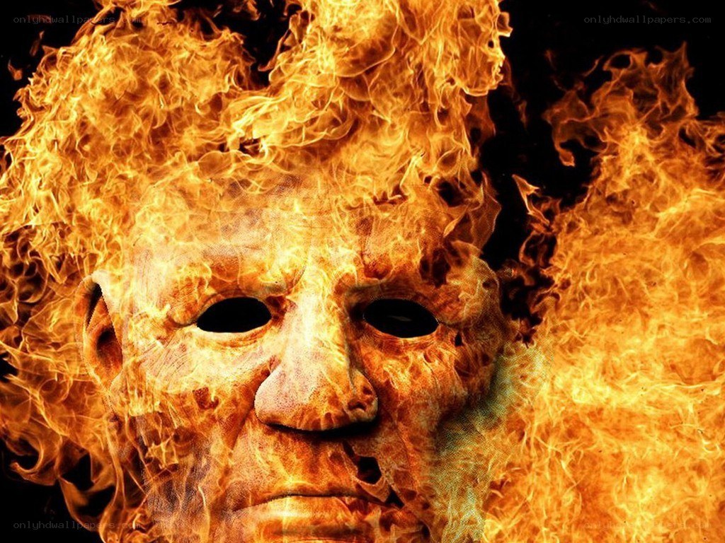 flaming mask of a face