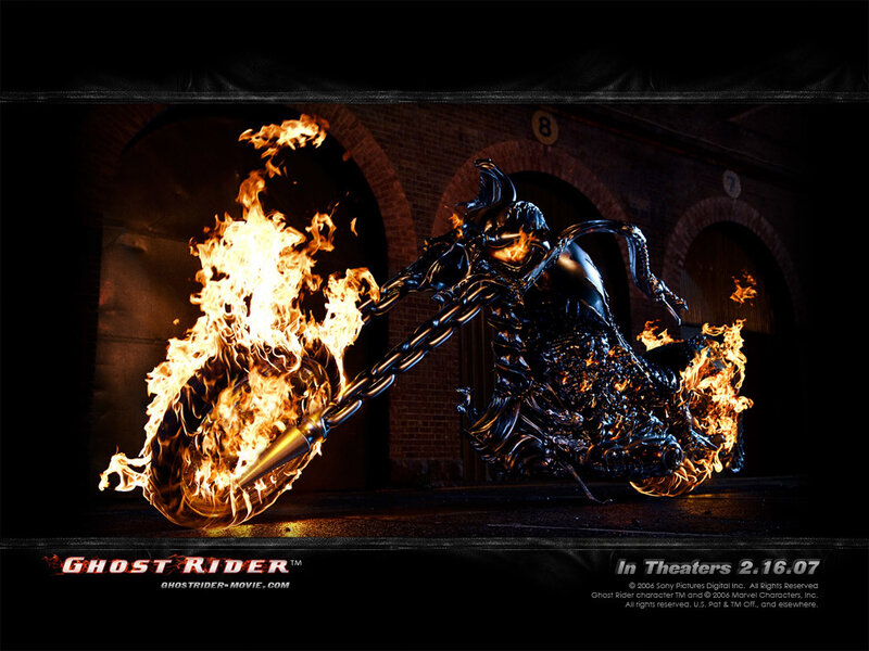 Flaming Motorcycle — Black, Dramatic, Night, Digital Art, Fire, Brick Wall, Chain