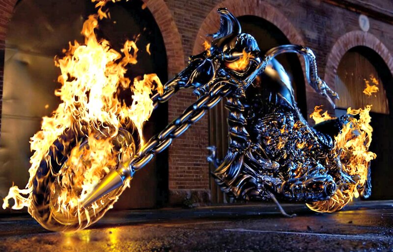 Flaming Motorcycle — Black, Dramatic, Night, Digital Art, Fire, Chain