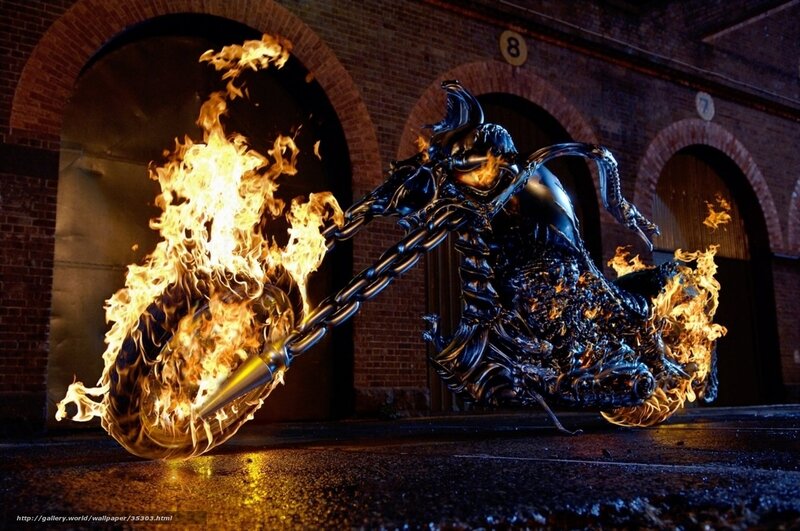 Flaming Motorcycle — Black, Dramatic, Night, Digital Art