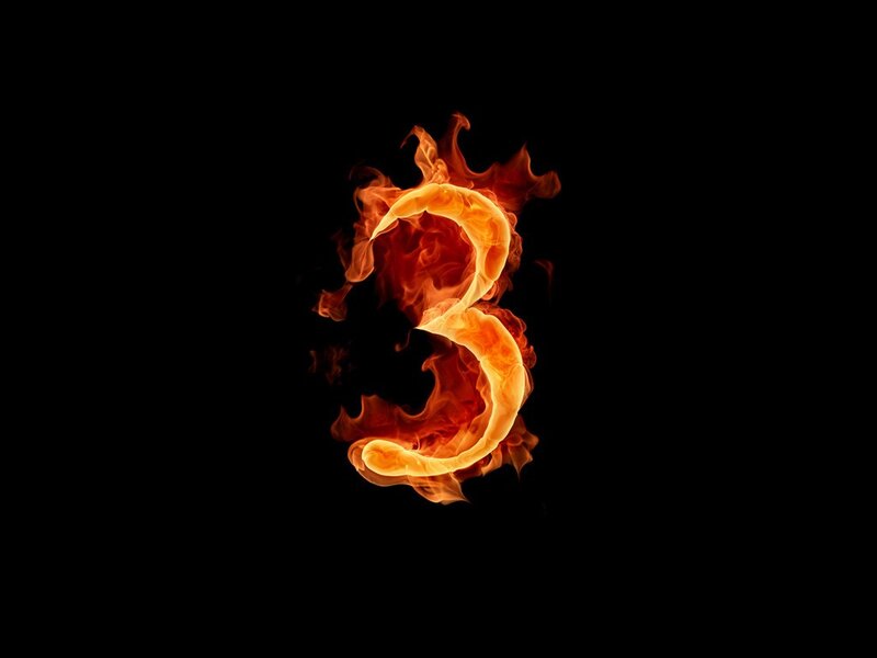 flaming number three