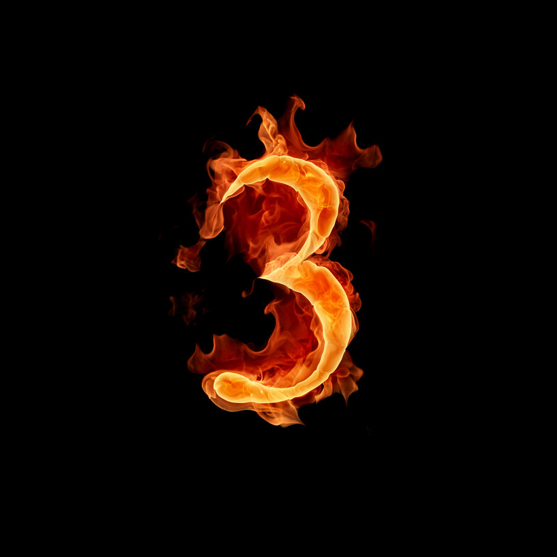 Flaming Number Three — Orange