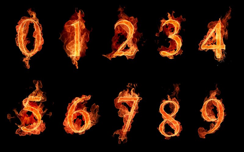 flaming numbers from zero to nine