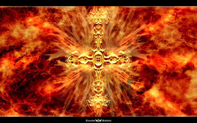 Flaming ornate cross