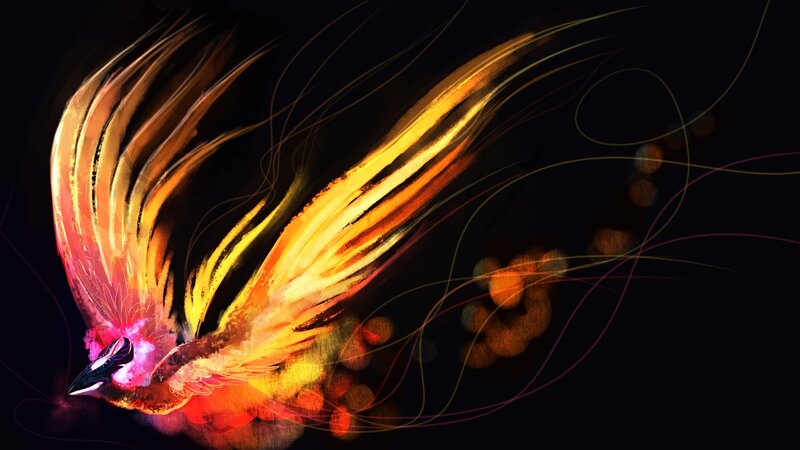 Flaming Phoenix Bird — Black, Dramatic, Digital Art