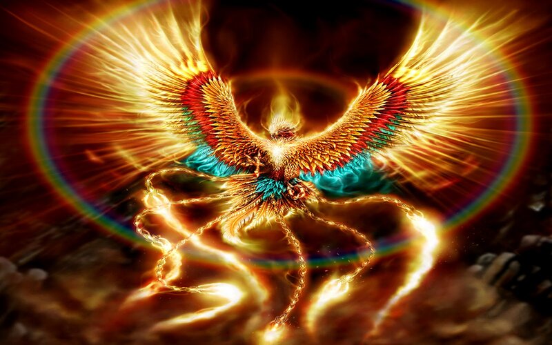Flaming Phoenix Bird — Gold, Dramatic, Digital Art