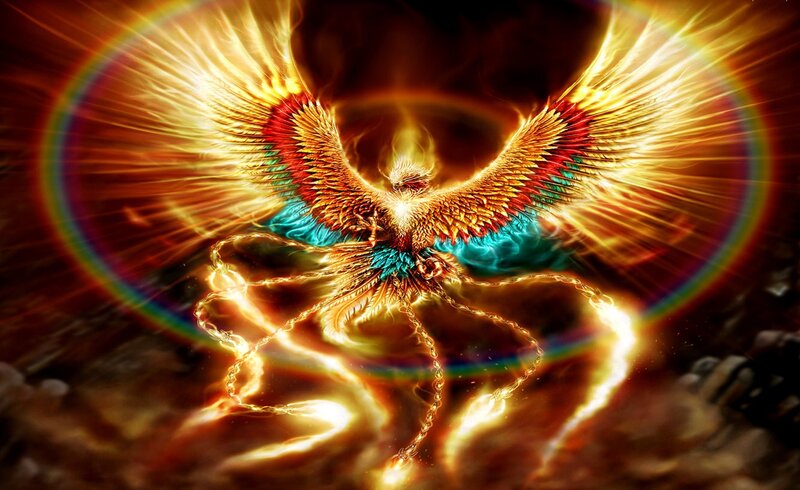 Flaming Phoenix Bird — Gold, Dramatic