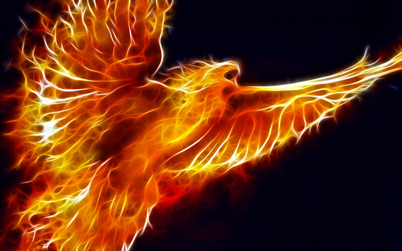 Flaming Phoenix Bird — Orange, Dramatic, Digital Art, Fire, Dark Background
