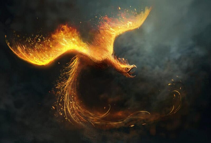 Flaming Phoenix Bird — Orange, Dramatic, Digital Art, Fire, Smoke