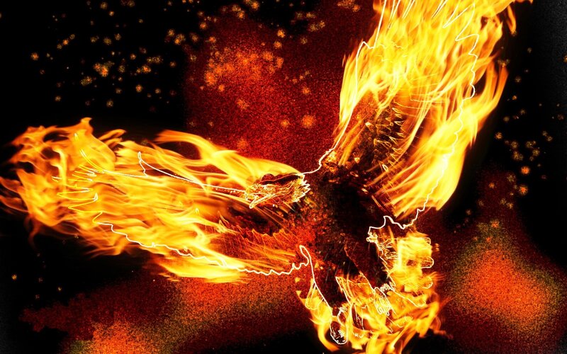 Flaming Phoenix Bird — Orange, Dramatic, Digital Art, Fire, Sparks