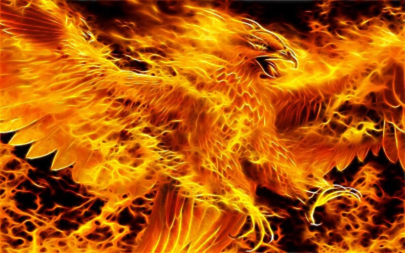 Flaming Phoenix Bird — Orange, Dramatic, Digital Art, Fire, Wings, Claws, Yellow