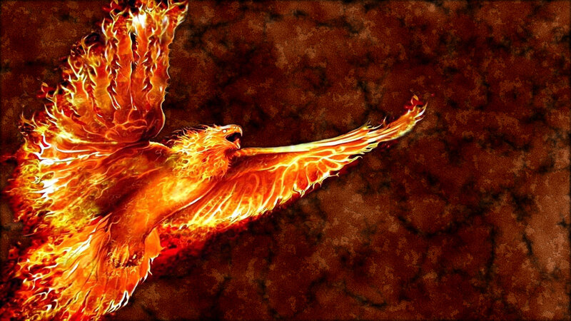 Flaming Phoenix Bird — Orange, Dramatic, Digital Art, Fire, Wings, Sky