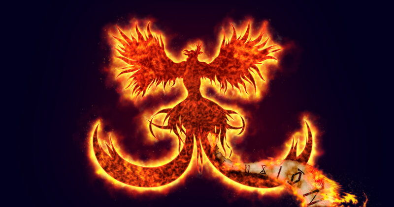 Flaming Phoenix Bird — Orange, Dramatic, Night, Digital Art, Fire, Dark Background