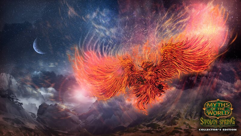Flaming Phoenix Bird — Orange, Dramatic, Night, Digital Art, Mountain Range