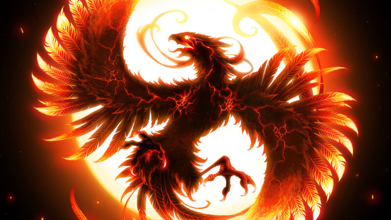Flaming Phoenix Bird — Orange, Dramatic, Night, Digital Art