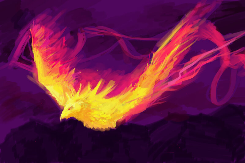 Flaming Phoenix Bird — Purple, Dramatic, Night