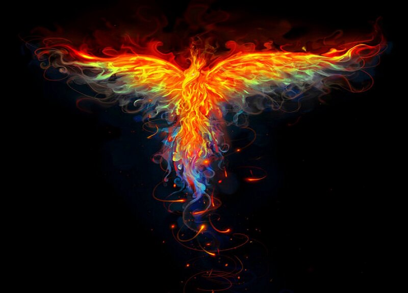Flaming Phoenix Bird — Red, Dramatic, Digital Art, Fire, Smoke
