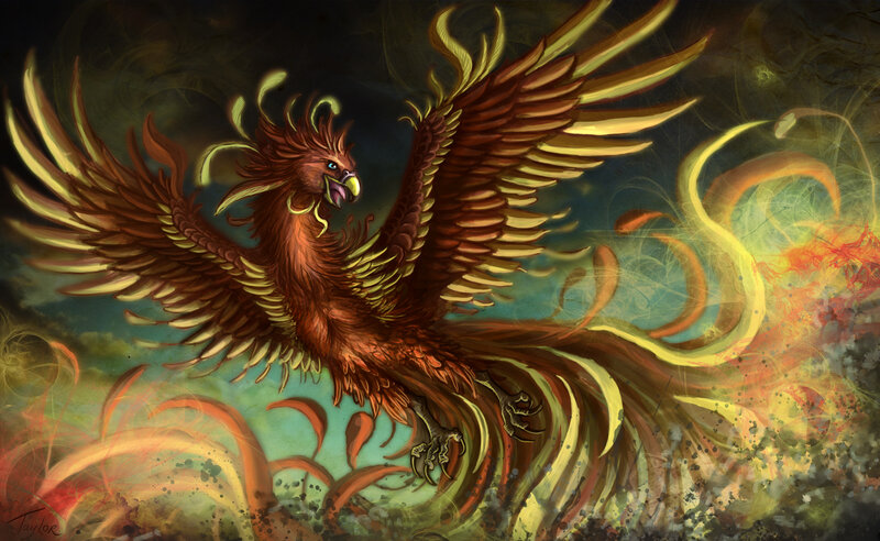 Flaming Phoenix Bird — Red, Dramatic, Digital Art, Fire