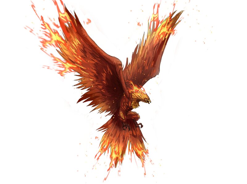 Flaming Phoenix Bird — Red, Dramatic, Digital Art, Fire, Wings, Feathers