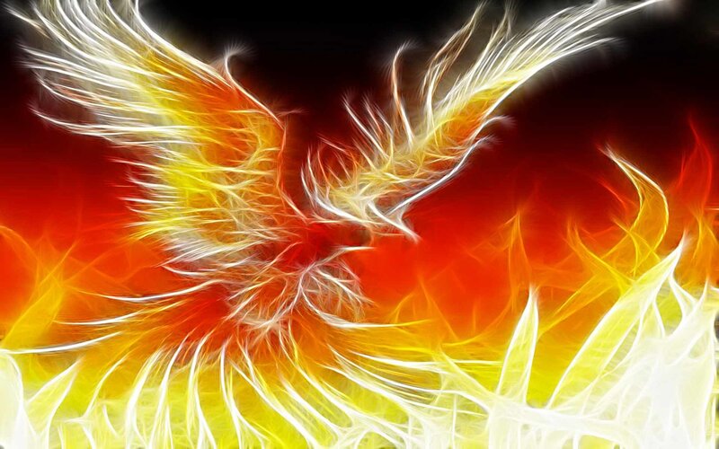 Flaming Phoenix Bird — Red, Dramatic, Digital Art, Fire, Wings, Yellow