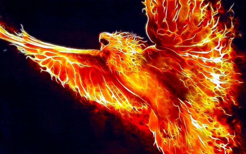 Flaming Phoenix Bird — Red, Dramatic, Night, Digital Art, Fire, Dark Background