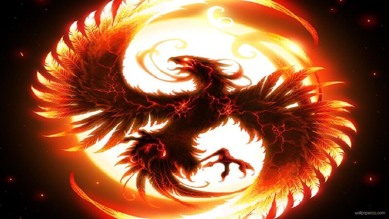 Flaming Phoenix Bird — Red, Dramatic, Night, Digital Art, Fire, Feathers