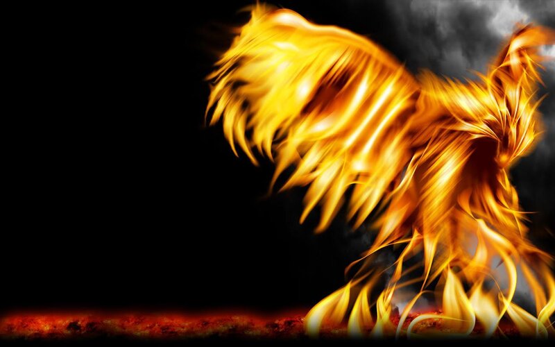 Flaming Phoenix Bird — Yellow, Dramatic, Digital Art, Fire, Smoke