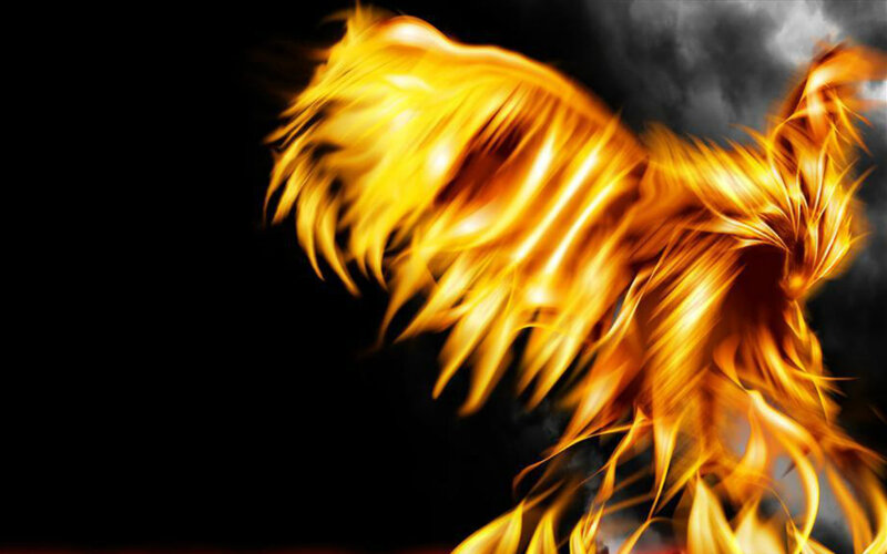 Flaming Phoenix Bird — Yellow, Dramatic, Digital Art, Fire