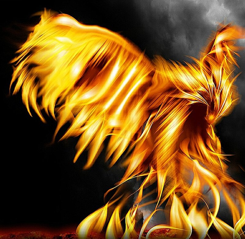Flaming Phoenix Bird — Yellow, Dramatic, Digital Art