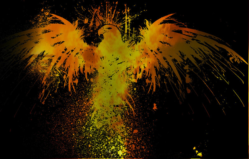 Flaming Phoenix Bird — Yellow, Dramatic, Digital Art, Wings