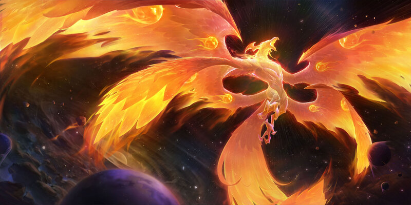 Flaming Phoenix — Orange, Dramatic, Digital Art, Space